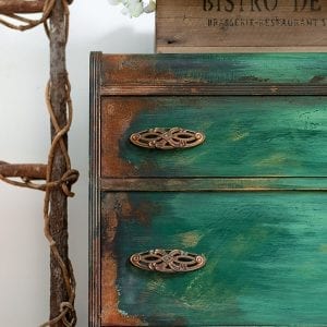 Close Up of Rusted Patina on Waterfall Dresser