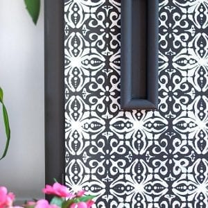 Close Up of ReDesign French Trellis Stencil on Furniture Buffet