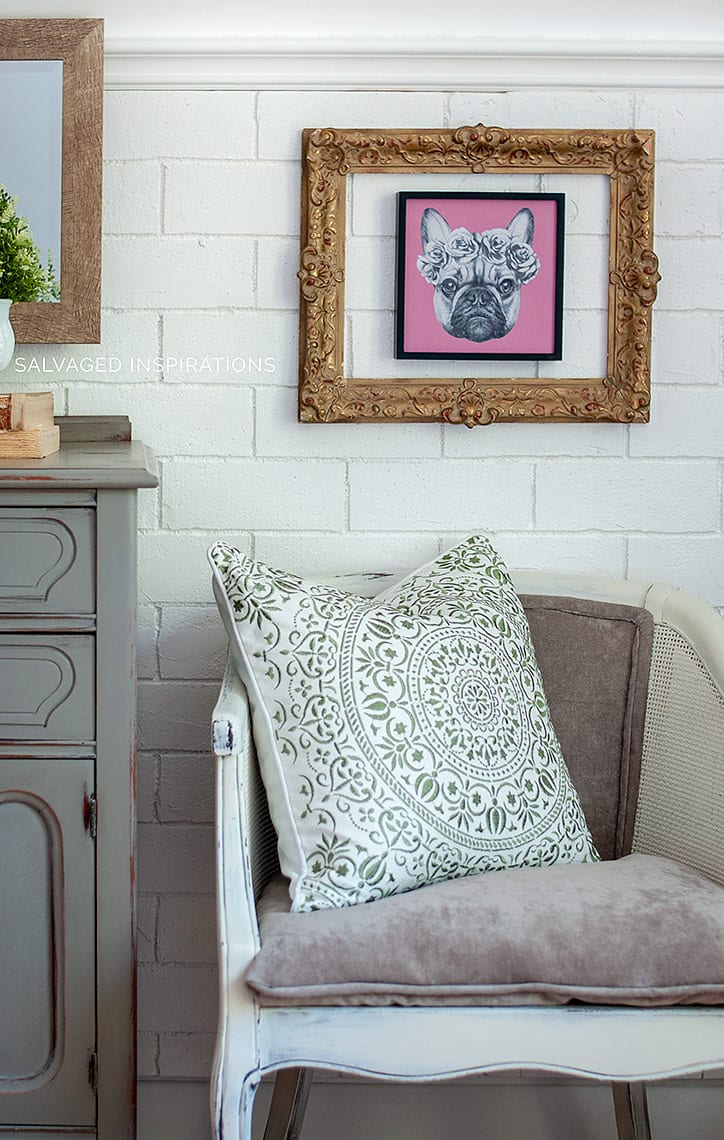 Salvaged Painted and Upholstered Chair w Art