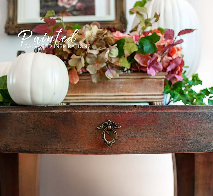 Close Up of Painted DB Entryway Table by Salvaged Inspirations