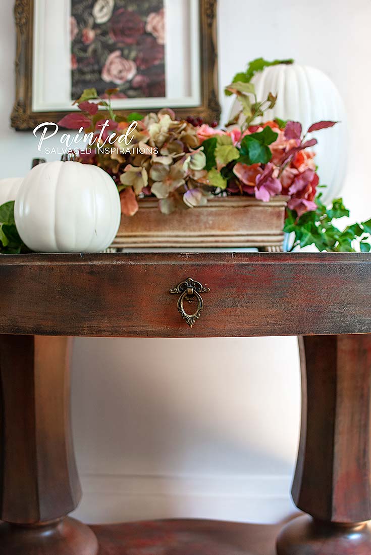Close Up of Painted Entryway Table by Salvaged Inspirations