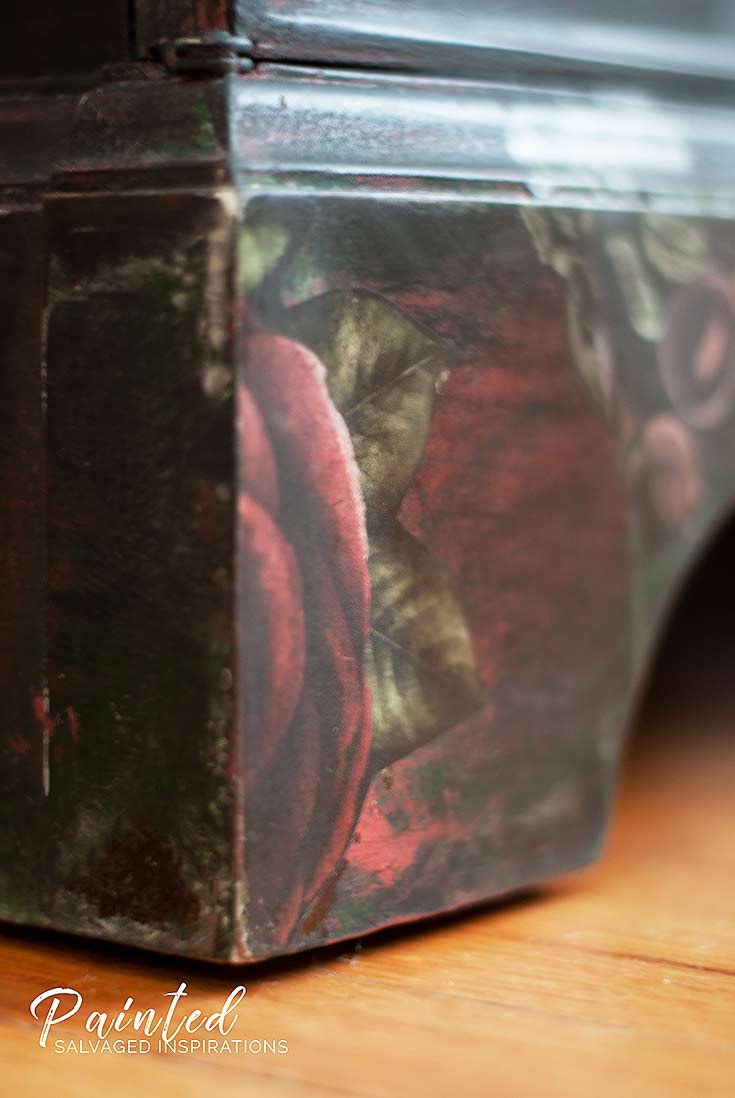 Close Up of Floral Furniture Transfer w Layered Paint