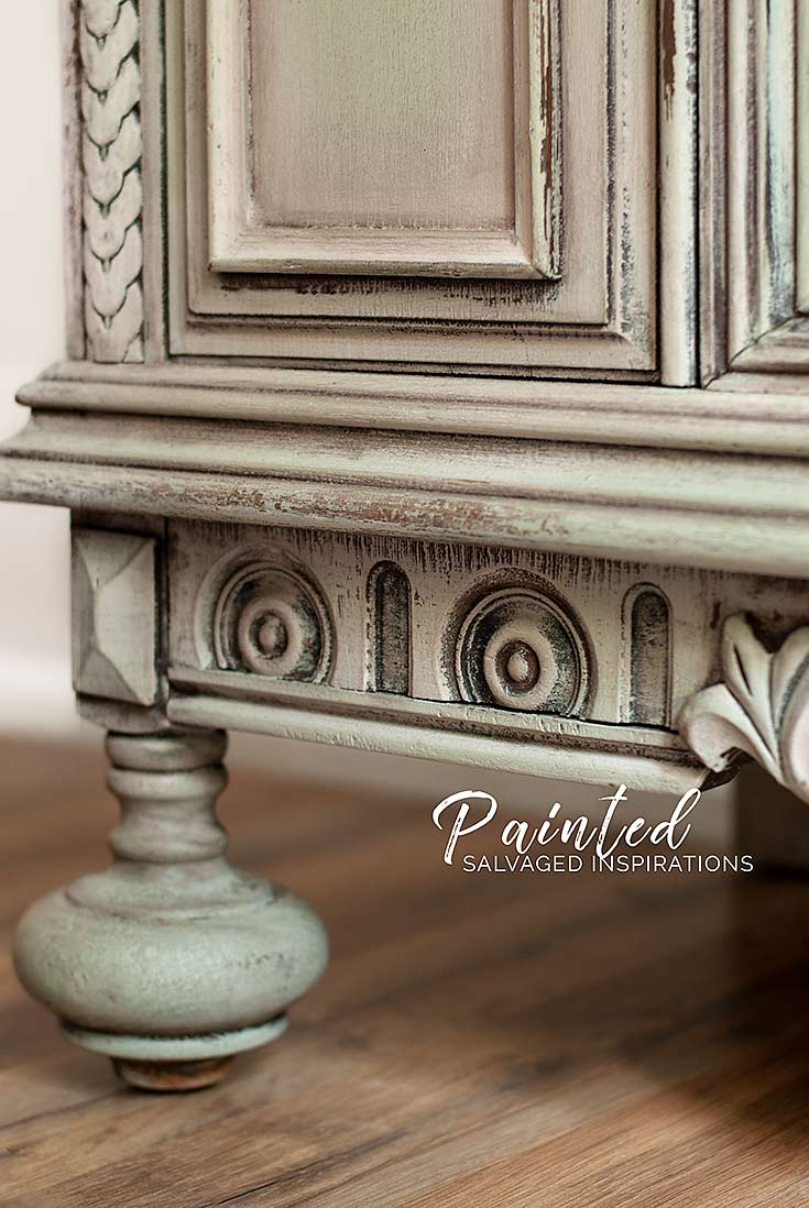 Close Up of Sage and Tea Rose Painted Buffet