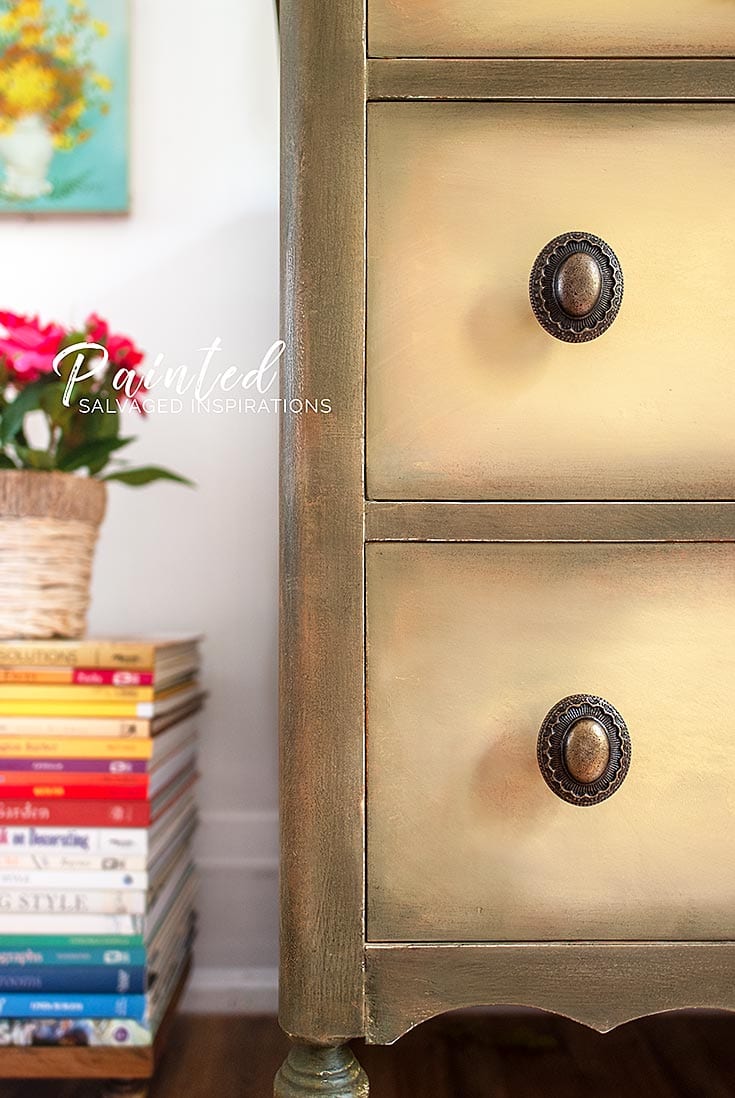 Close Up of Salvaged Rebel Yellow Vintage Dresser