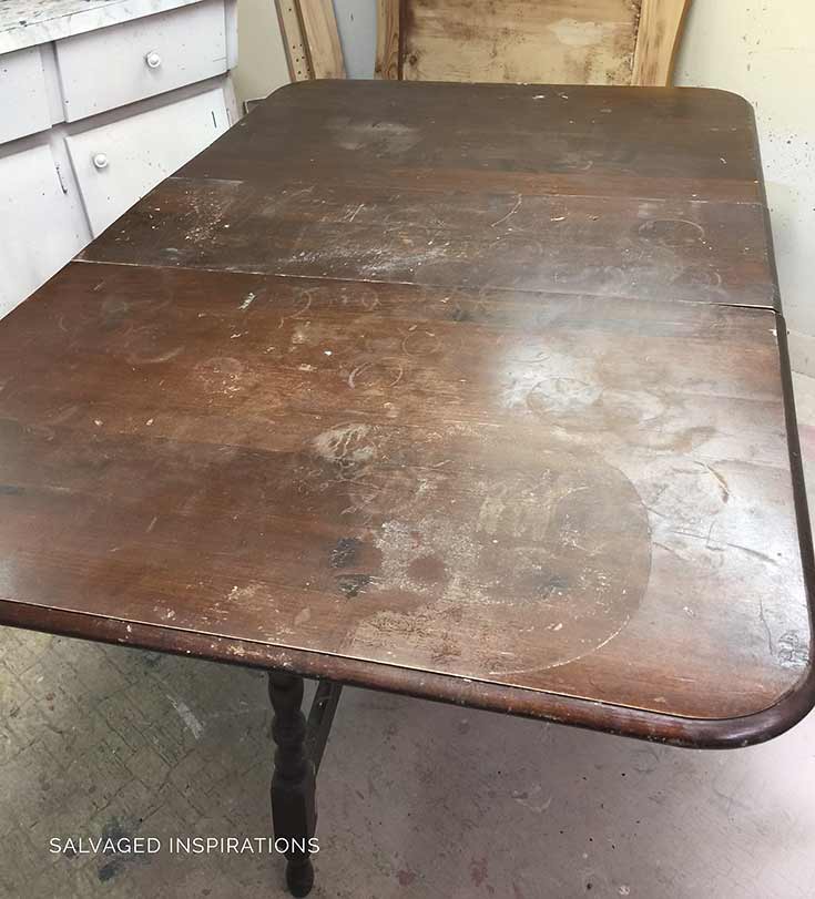 Antique Drop Leaf Table Before Close Up - Salvaged Inspirations