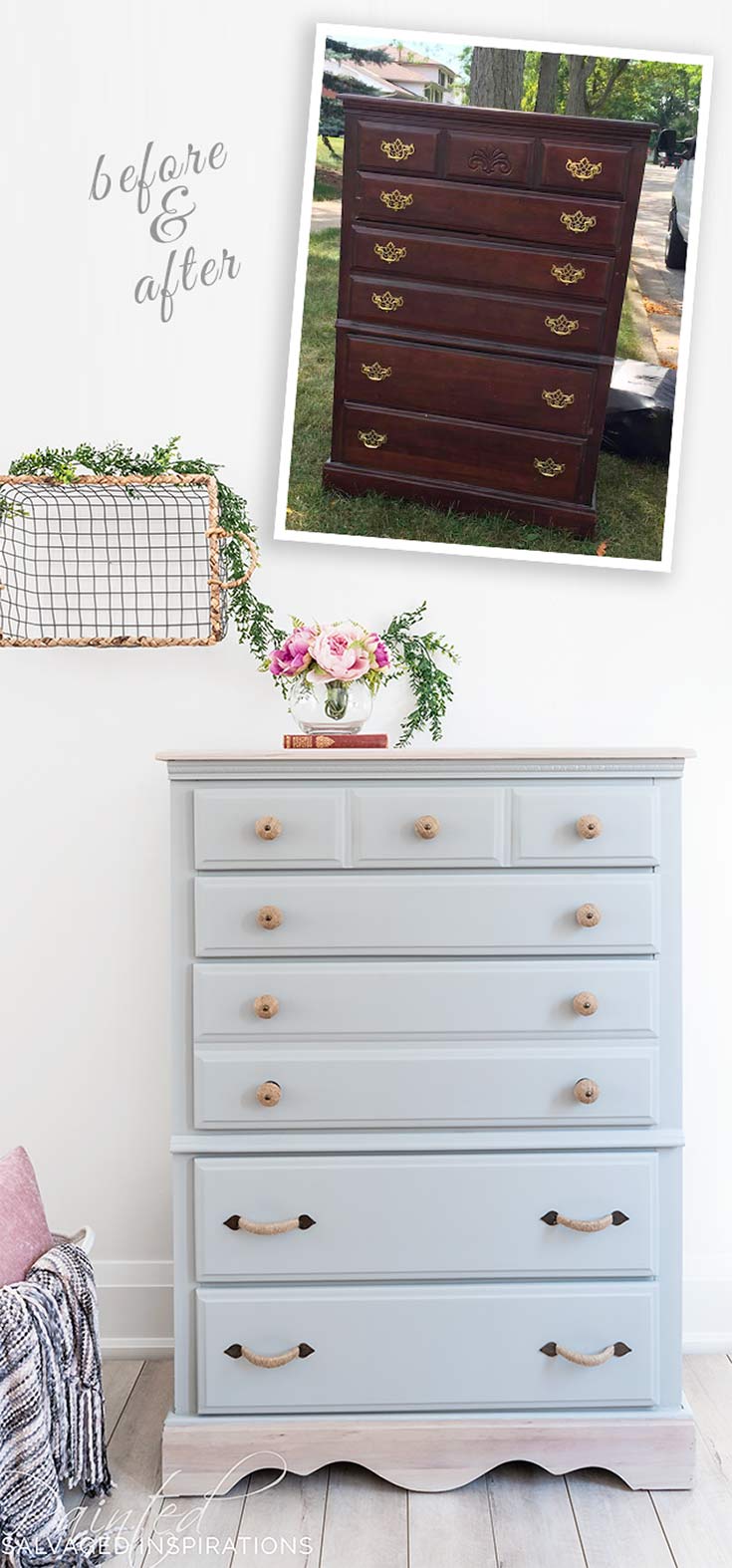 Before and After DIY Salvaged Dresser Makeover