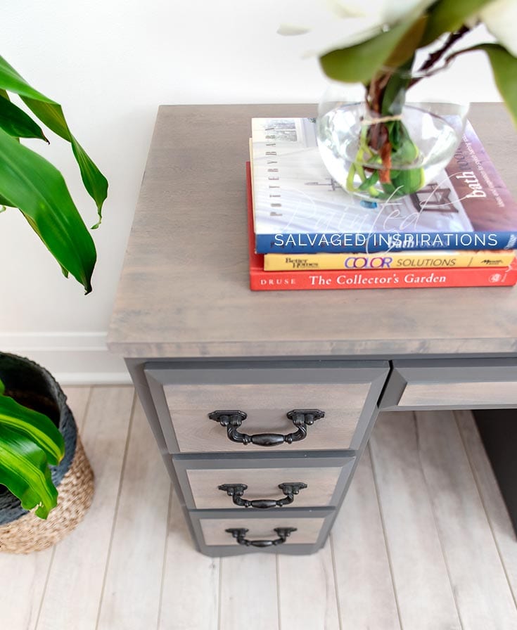 Top of Updated Desk Makeover PaintedIG and Stained