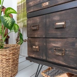 Close Up Of Faux Drawers on Apothecary Cabinet