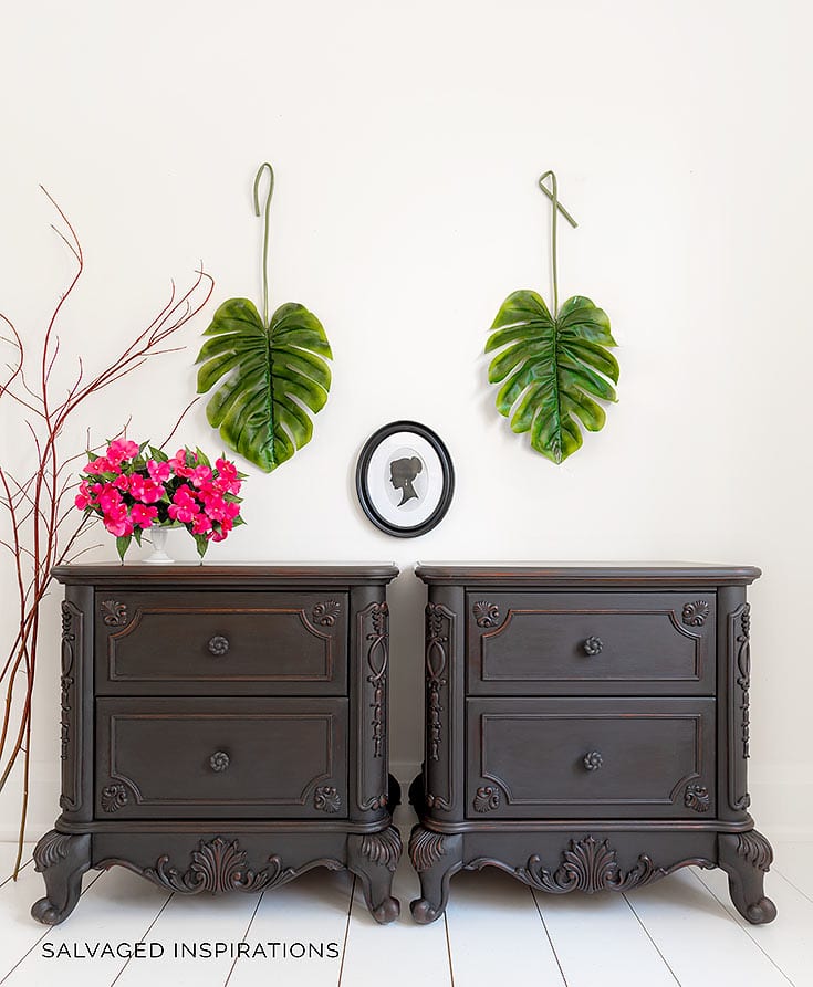 Black Wash over Cherry Finish Nightstand Makeover