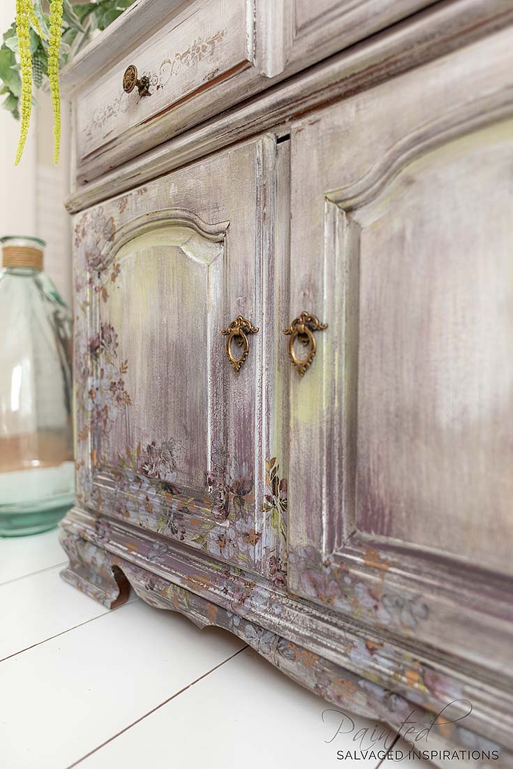 Close Up of Floral Silk Screen Stencil Buffet