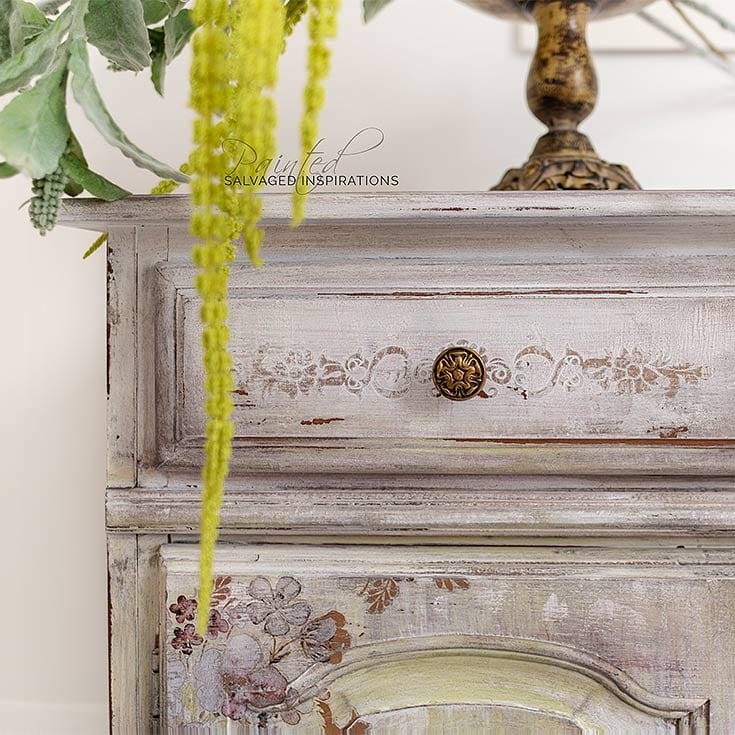 Distressed SilkScreen Stenciled Dresser Drawer IG