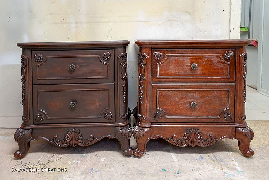 First Coat of Black Wash on Nightstand