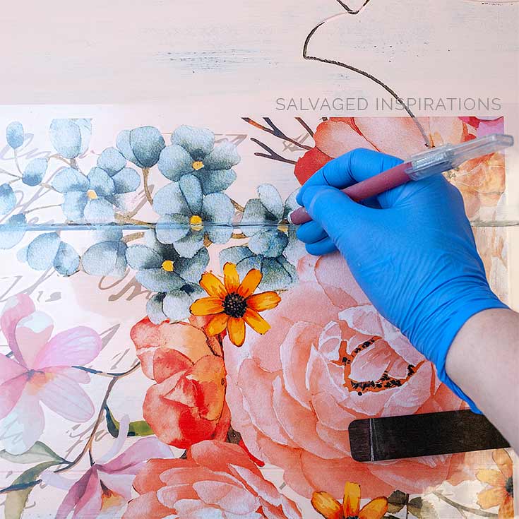 Cutting Floral Furniture Transfer to Fit Drawers IG