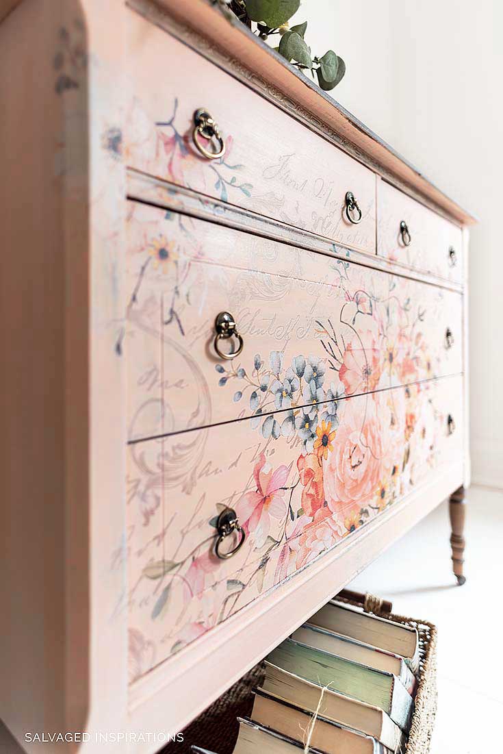 Rose Celebration Floral Furniture Transfer on Vintage Dresser