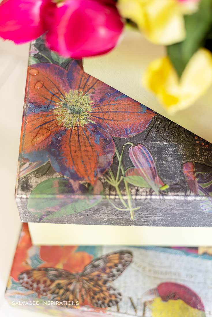 Boho Bird Butterfly redesing w Prima Transfer on Fabric Box