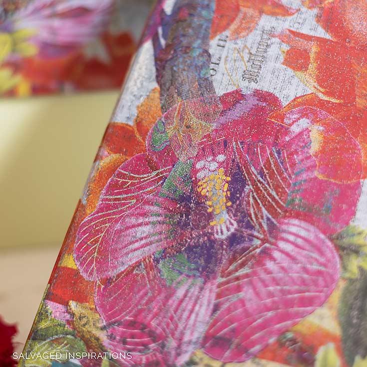 Close Up of Floral Transfer On Fabric Lid IG