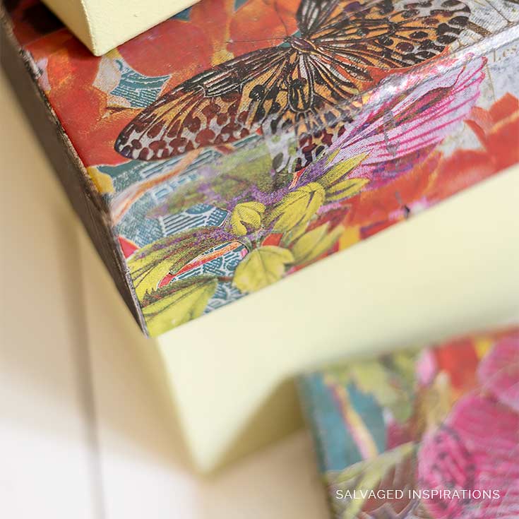 Close Up of Transfer On Fabric Box Lids IG