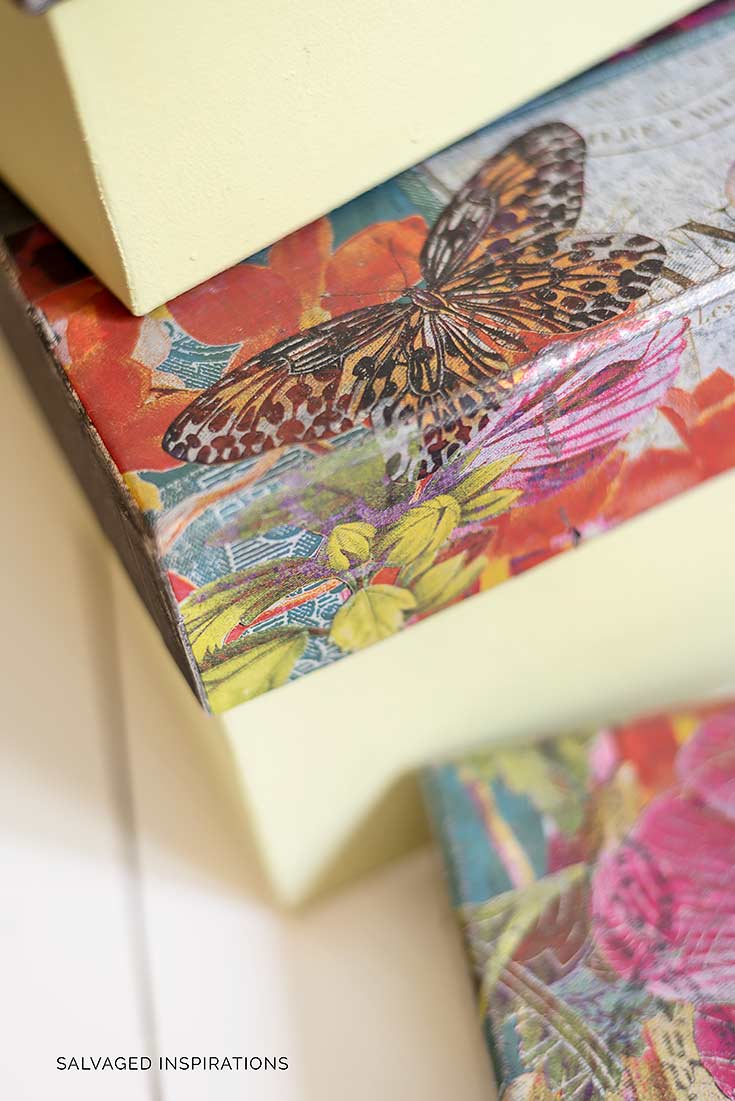 Close Up of Transfer On Fabric Box Lids