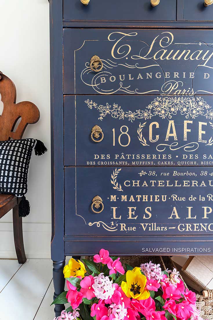 Gold French Furniture Transfer on Painted Highboy