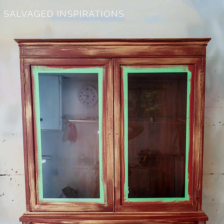 China Cabinet Painted w Rustic Red And Copper In Progress