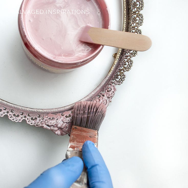 Painting Vintage Tray w Dixie Belle Rozay Moonshine Metallic