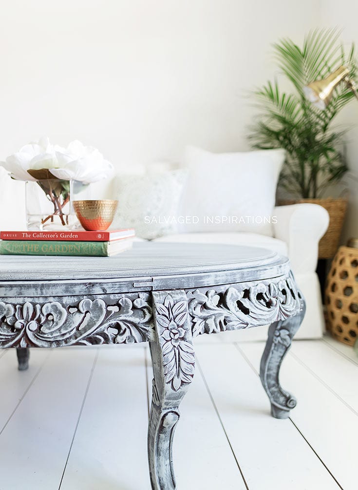 Side View of Dry Brush Painting Technique on Salvaged Table