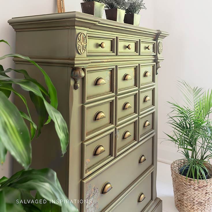 Side View of Spanish Moss Painted Tallboy IG