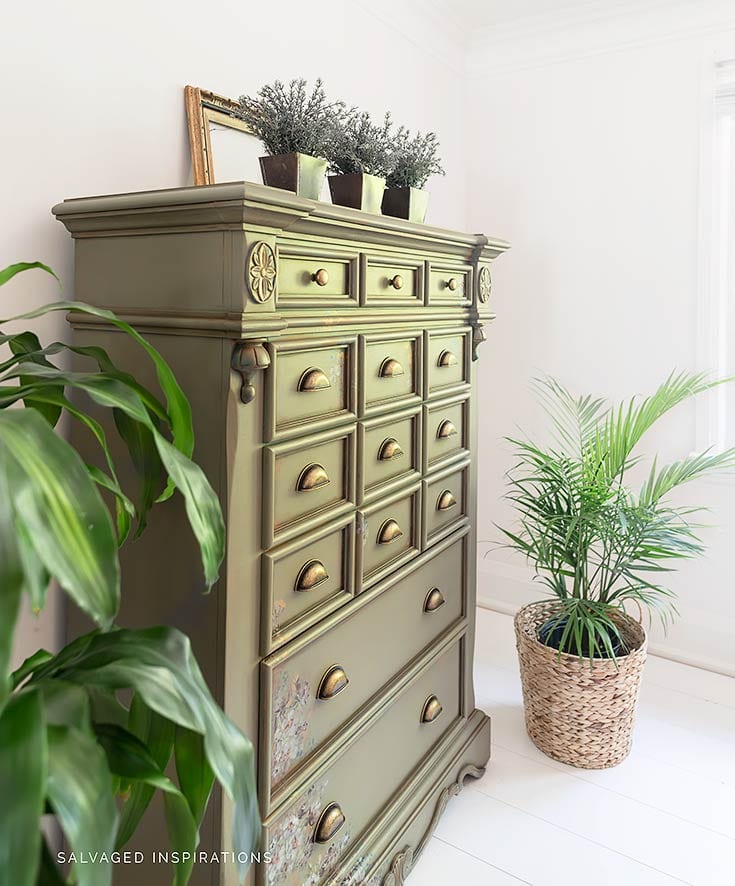 Side View of Spanish Moss Painted Tallboy