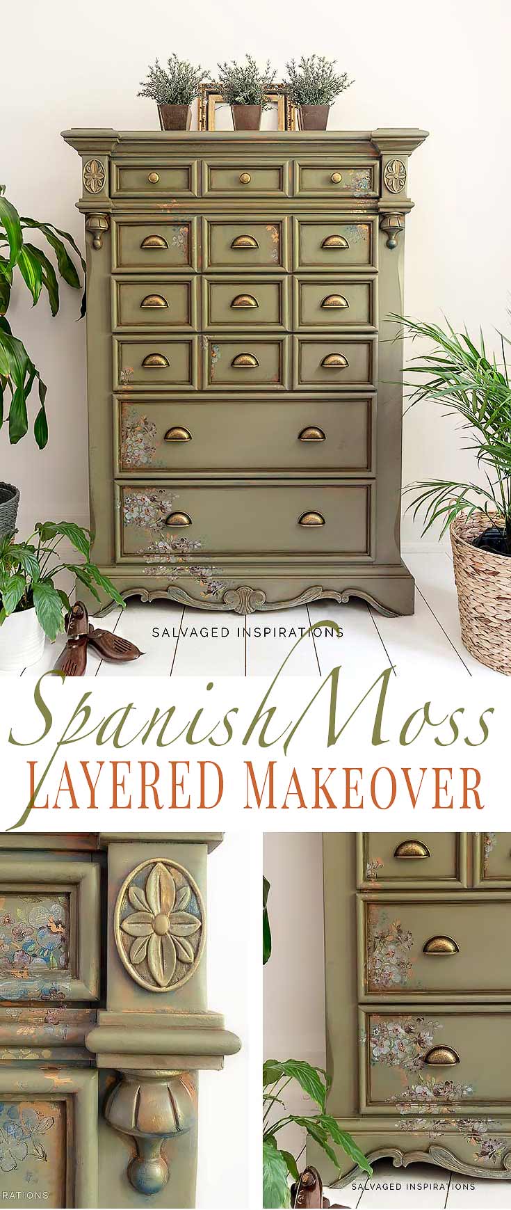 Spanish Moss Layered Dresser Makeover Salvaged Inspirations