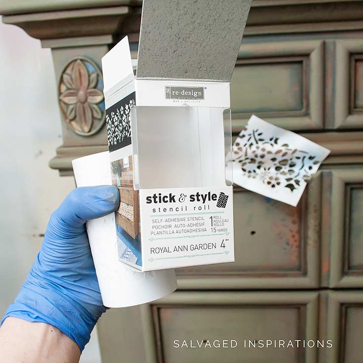 Sticky Stencil on Dresser Makeover