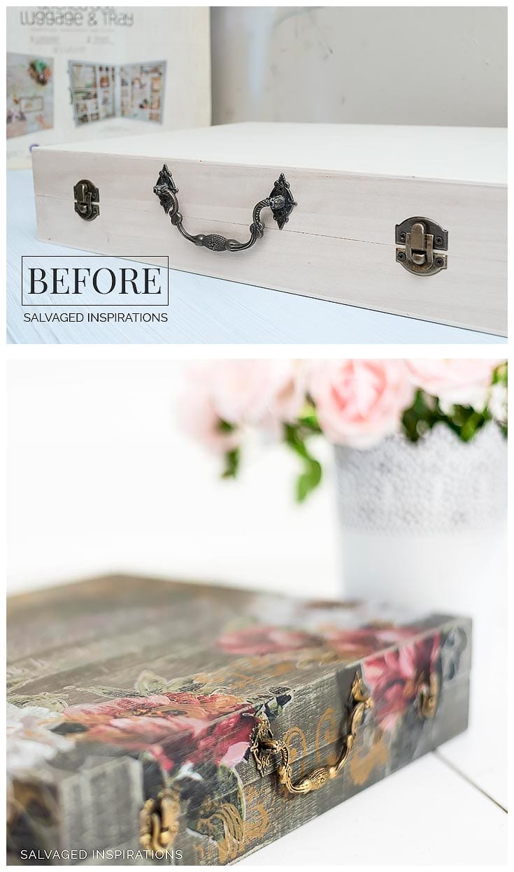 Before And After Prima Luggage Box Makeover w Silk Screen Stencils