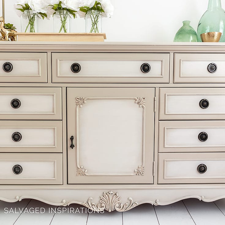 Close Up of Blended Paint Technique on Dresser Makeover