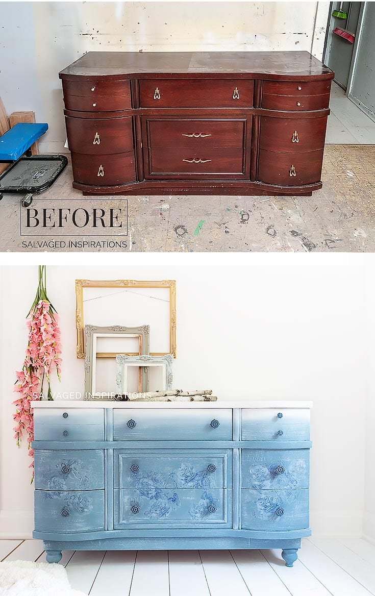 Dusty Blue Painted Dresser Before and After