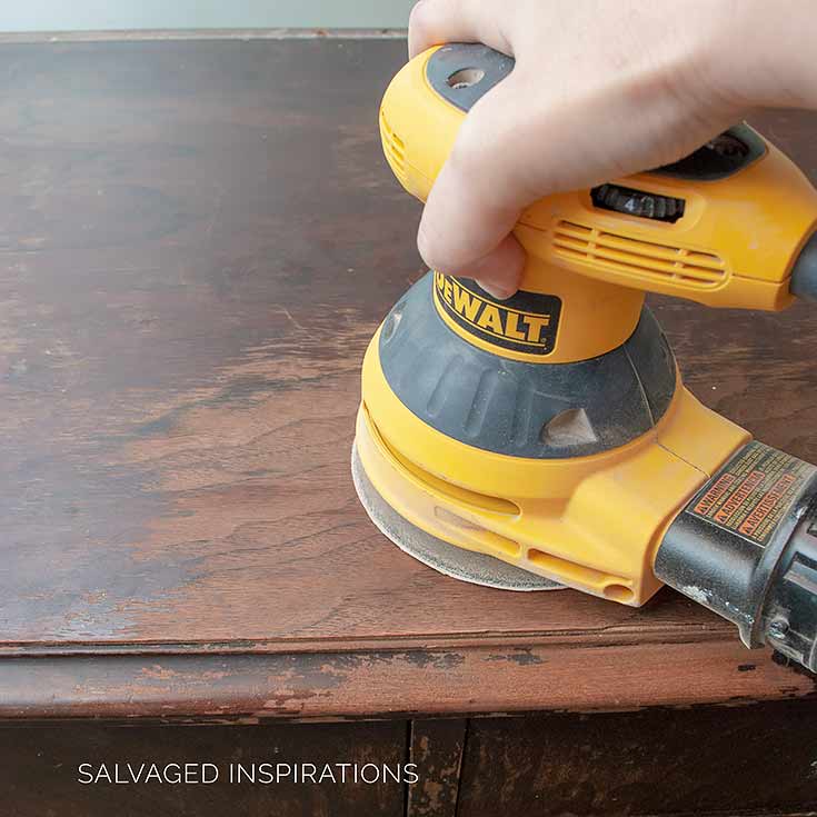 Sanding Top of Vintage Dresser