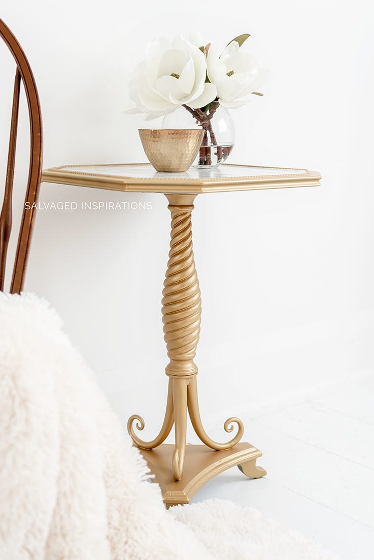 Gold Painted Side Table w Faux Marble Top