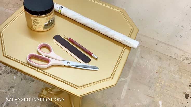 Supplies for DIY Faux Marble and Gold Table