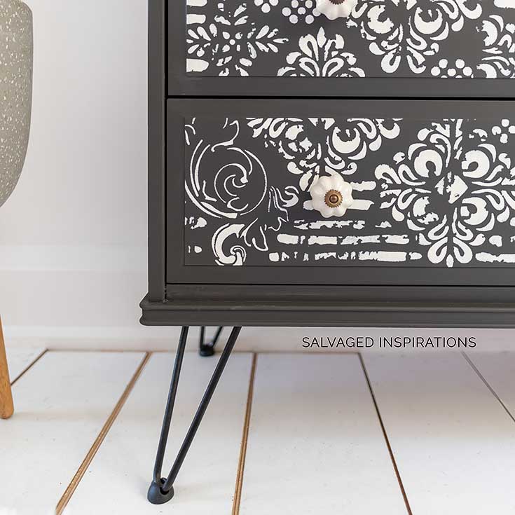 Close Up Of Stenciled Ikea Dresser Makeover