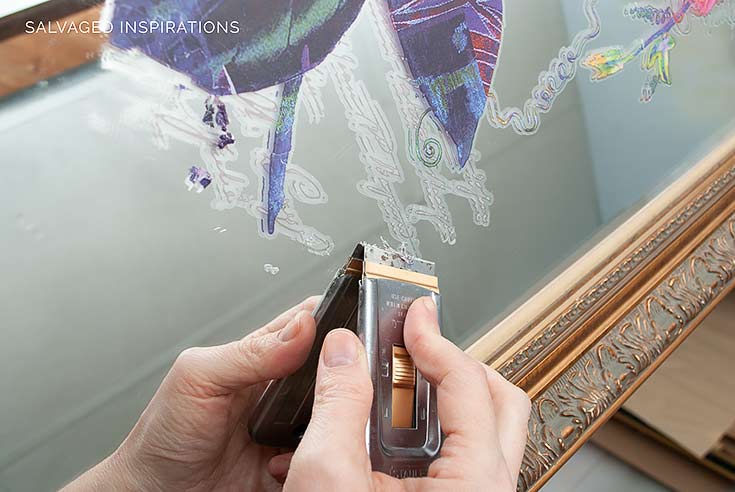 Removing Furniture Transfer w Razor Blade Scraper