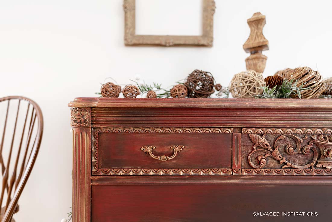 Close Up of Gold Metallic Layered Dresser