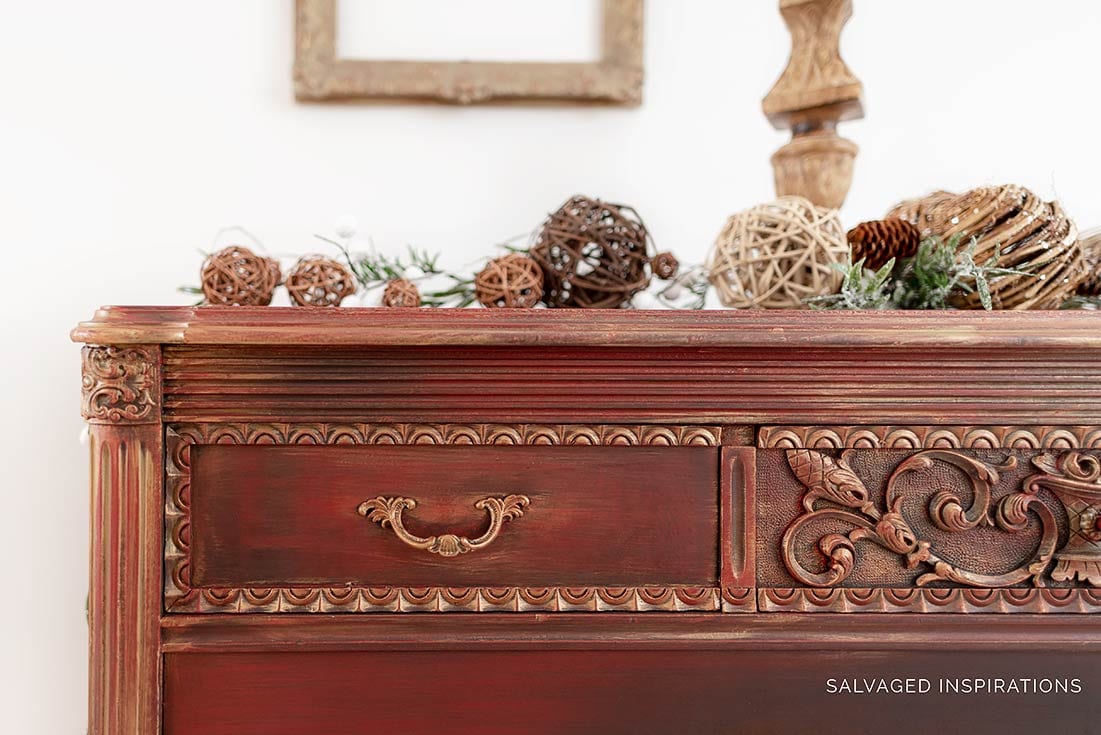 CloseUP of Gold Metallic Layered Dresser