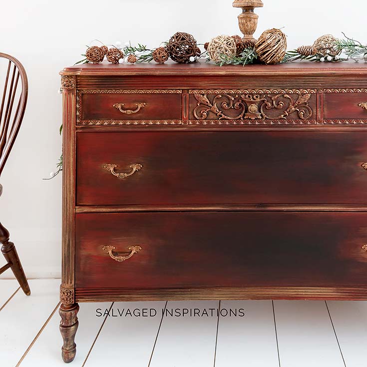 Gold Metallic and Red Vintage Dresser Makeover