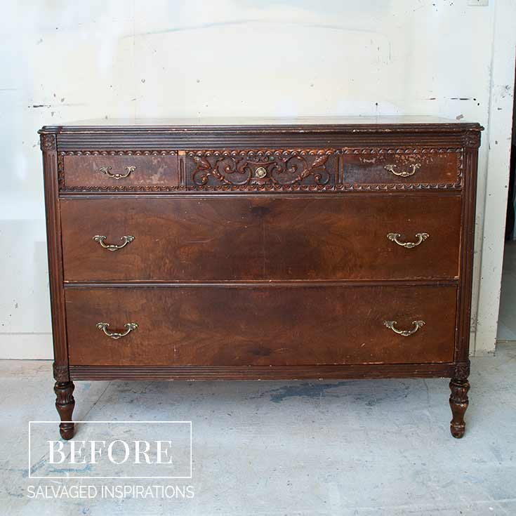 Vintage Metallic and Red Dresser - Befor
