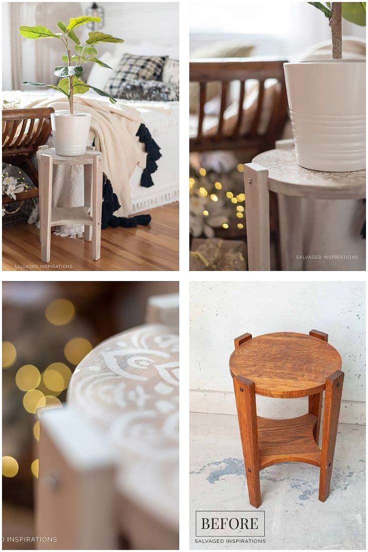 White Washed Wood Plant Stand - Salvaged Inspirations