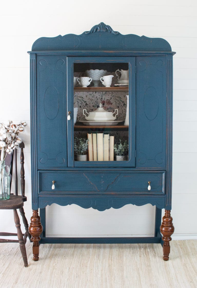 Blue Painted Cabinet by Crystal The Driftwood Home