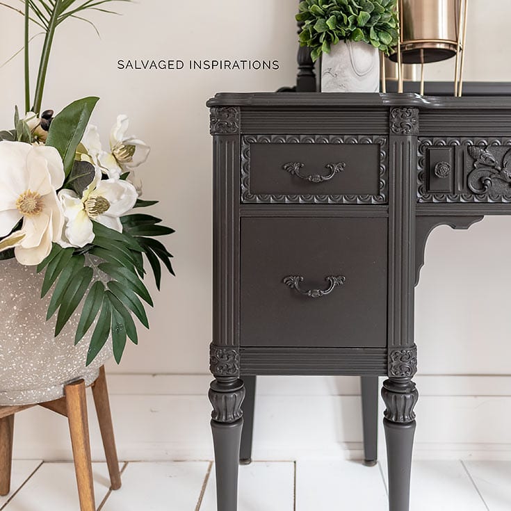 Vintage Vanity and Mirror Painted in Brown Black IG