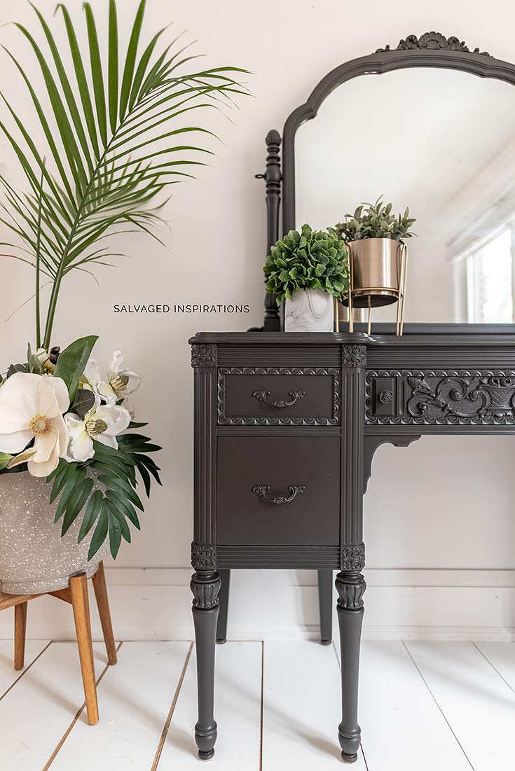 Vintage Vanity and Mirror Painted in Brown Black