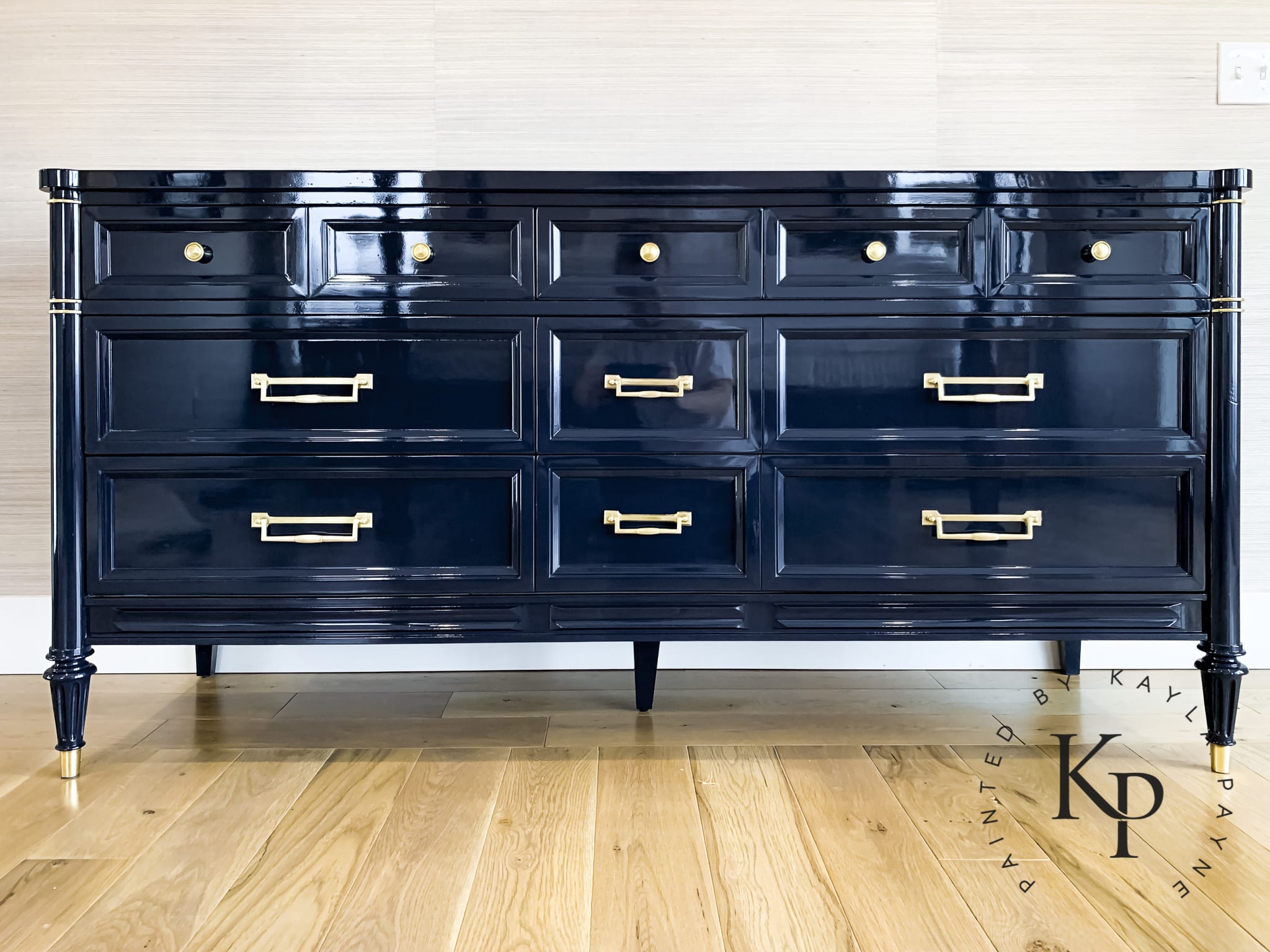 high-gloss-navy-dresser Painted by Kayla Payne
