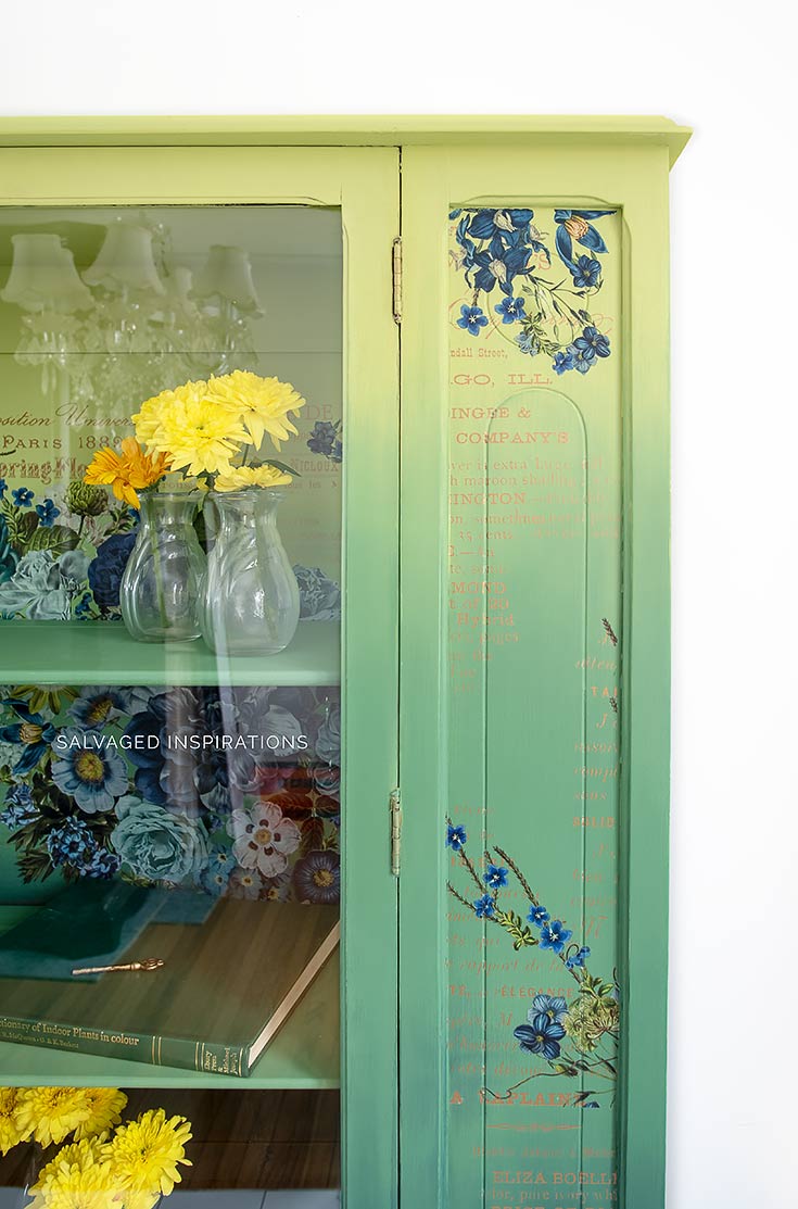 Close Up of Painted China Cabinet w Cosmic Roses