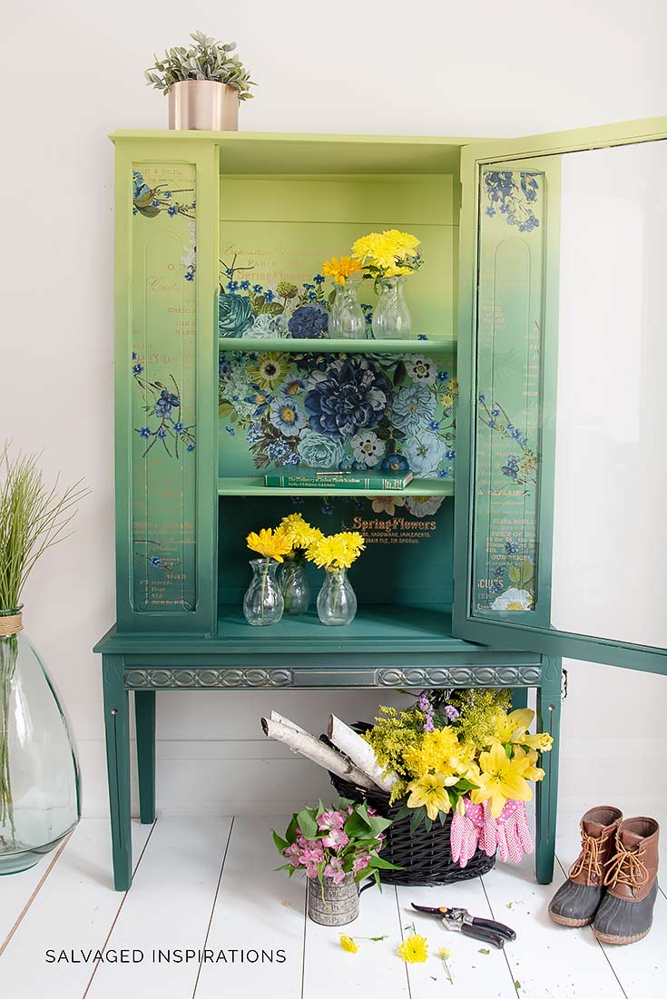 Painted China Cabinet w Cosmic Roses