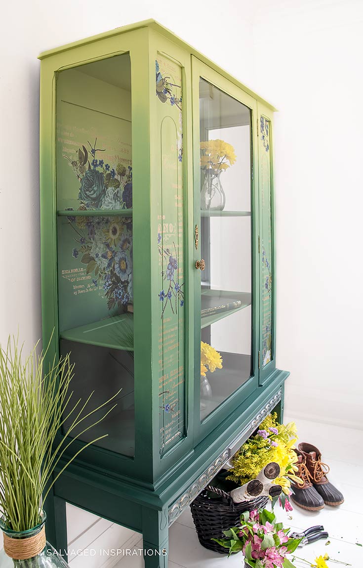 Side View of Painted China Cabinet w Floral Transfer
